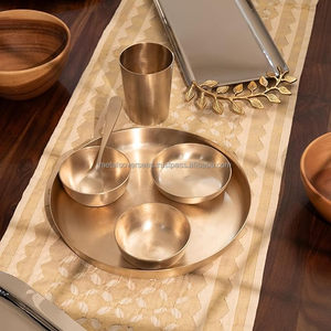 Meilleur prix, service de table en métal Kansa 6 pièces, finition mate, 1 assiette (10,5 cm), 2 bols, 1 plat à dessert, 1 cuillère, collection indienne - Product Image 3