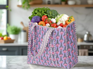 <b>Quilted</b> Cotton Open Tote Bag Women Lavender Block Print Floral Shoulder Handmade Indian Boho Beach Summer Autumn Durable - Product Image 6
