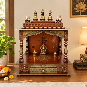 Temple traditionnel indien fait main de haute qualité en bois de Sheesham, à fixer au mur, pour la prière, la Pooja, le Mandir, Diwali, mariage - Product Image 1
