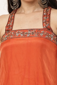 Vestido casual naranja sin mangas con tirantes, cuello cuadrado, estilo occidental, con lentejuelas y cuentas bordadas, para primavera. - Product Image 5