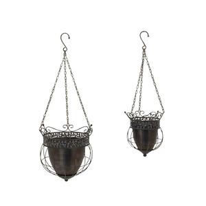 Pot de fleurs suspendu en métal rustique avec un design circulaire pour montage mural, plantes d'intérieur et d'extérieur - Product Image 4