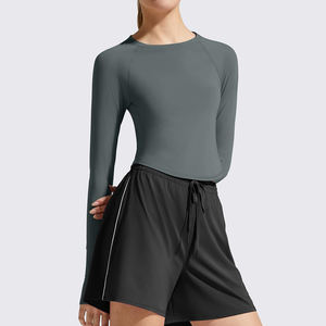 Haut de yoga de haute qualité pour femmes, vêtements de sport doux, col rond, manches longues, vêtements de sport personnalisés, haut de yoga slim pour femmes - Product Image 2