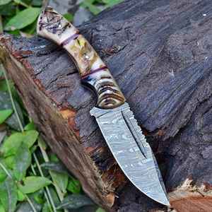 Alta calidad mejor precio Ram cuerno mango Damasco hoja de acero cuchillo de caza al aire libre Camping supervivencia cuchillo de caza - Product Image 3