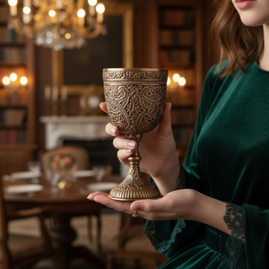 Cáliz de Latón Hecho a Mano de Primera Calidad con Grabado Intrincado |   Vajilla Decorativa de Estilo Medieval Vintage, Regalo de Lujo Elegante - Product Image 2