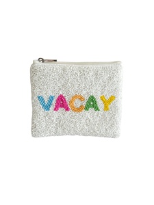 Bolsa para monedas moderna de alta calidad con cuentas, hecha a mano, con cierre de cremallera, colorida, con letras Vacay. - Product Image 1