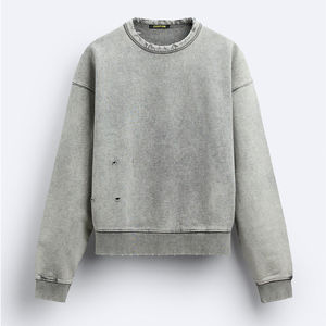 เสื้อสเวตเชิ้ตคอกลมแบบวินเทจผ้าฝ้าย 100% หนานุ่ม สไตล์โอเวอร์ไซส์ ล้างสีแบบแอซิดวอช สำหรับผู้ชาย รับทำโลโก้ OEM - Product Image 5