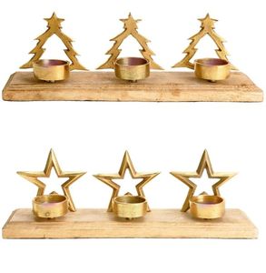 Metal Christmas Tree <b>Candle</b> <b>Holder</b> With Wooden Base Modern Home Decor For Living Room Indoor Use - Product Image 4