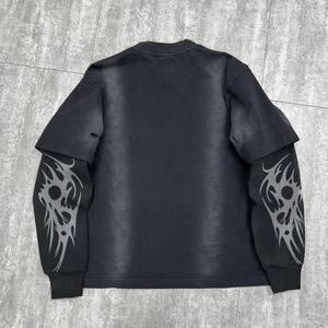 Wholesale Customize 100% Cotton Oversized Acid Wash Distressed T-Shirts High Quality Waffle Double Layer Long Sleeve Men <b>TShirt</b> - Product Image 2
