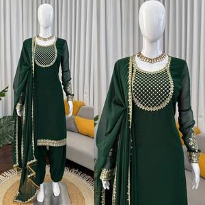 Conjunto de traje Patiala VASTRA COTTAGE de georgette sintético con lentejuelas y bordados, top, pantalón Patiala y dupatta, ropa de fiesta, vestido étnico para mujer - Product Image 6