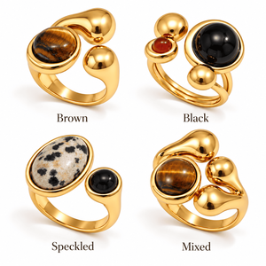 Anillos Ajustables Abiertos con Engaste de Piedra Natural Moderna Chapados en Oro para Mujer - Product Image 3
