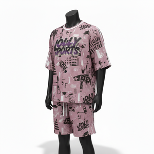 Ensemble short et maillot de sport en maille pour femme, en polyester doux respirant, avec panneau latéral imprimé rose, logo personnalisé, ensembles pour femme 100% coton - Product Image 4