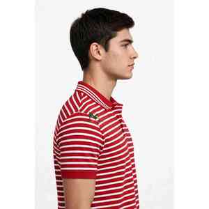 Camiseta Polo a Rayas Unisex NEXTEX, Roja y Blanca, Manga Corta, Cuello con Botones, Corte Clásico - Product Image 3
