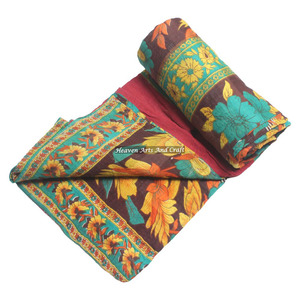 Colcha Kantha Mughal Vintage de una sola plaza, lavable, 100% algodón, hecha a mano, estilo Bengali Gudari, cubrecama indio para uso doméstico y hotelero - Product Image 1