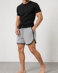 Shorts pour hommes gris en Spandex/Polyester avec passepoil noir, taille mi-haute, cordon de serrage, décontracté, respirant, coupe-vent, écologique, imperméable - Product Image 1