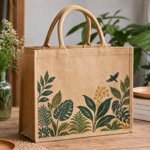 Sac fourre-tout en jute grande taille à motif floral avec poignée d'épaule, idéal pour la plage, les mariages, les expositions et les courses - Product Image 4