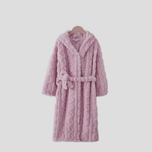 Bata Larga de Forro Polar Suave para Mujer, con Capucha y Mangas Largas, Diseño Tejido de Color Liso, Ideal para el Invierno - Product Image 2