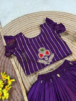 Set Lehenga Anak Perempuan, Cetak Blok, Bordir, Dupatta, Blus Polkadot, Pakaian Tradisional India, Pakaian Festival, Pakaian Anak