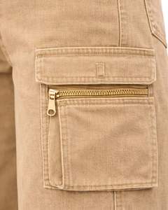 กางเกงยีนส์คาร์โก้เอวสูงสีเบจแบบสั่งทำพิเศษ ทรงขากว้าง มีกระเป๋าซิป สไตล์สตรีทลำลองสำหรับผู้หญิง ทรงหลวม รับผลิตแบบ OEM - Product Image 5