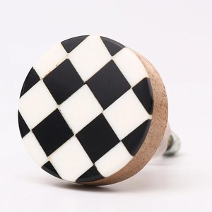 Round Wood Resin And Brass Door <b>Knob</b> <b>Black</b> And White Handmade Natural Crafts Cabinet Drawer Wardrobe <b>Cupboard</b> Pull Handle - Product Image 3