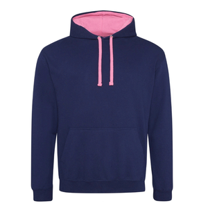 Sweat-shirt à capuche bleu pour homme avec doublure rose et cordons de serrage, coupe classique, en molleton de coton, décontracté, pour l'automne, avec poches - Product Image 1