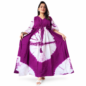 Robe Kaftan en Coton Imprimé pour Femme, Motif Tie-Dye Floral Paisley, Style Bohème, Tenue de Plage, Vêtement de Vacances, Vente en Gros - Product Image 1