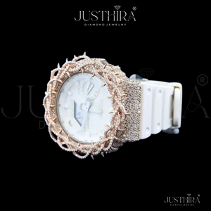 นาฬิกาดิจิตอลสีขาวสุดหรูสไตล์ฮิปฮอป พร้อมกรอบหน้าปัดสีโรสโกลด์ประดับเพชรระยิบระยับ ดีไซน์ทันสมัยสำหรับแฟชั่นสุดโดดเด่น - Product Image 3