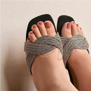 Modern Square Toe Comfort Anti-Slippery Fashion Trend Silver Embroidery Gel Midsole Customizable Heel Slides for Festive Nights - Product Image 4