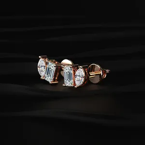 Marquise & <b>Emerald</b> Cut Lab Grown Diamond <b>Earrings</b> trendy Stud <b>Earrings</b> Casual Diamond <b>Earrings</b> Luxury Diamond Stud <b>Earrings</b> - Product Image 2