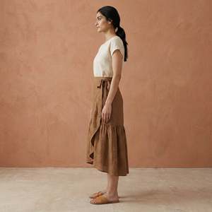 Women Beige Cotton Ruffle Midi <b>Wrap</b> Skirt For Women Featuring Lightweight Fabric Modern Style Comfortable Fit For Everyday - Product Image 3