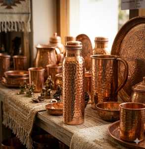 Ayurveda 100 Pure Hammered Copper Water <b>Bottle</b> 1 Litre Handmade Textured Copper <b>Drinking</b> <b>Bottle</b> Leakproof Wellness Flask - Product Image 3