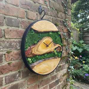 Wood slice wall <b>clock</b> Mossy timber <b>clock</b> Rustic woodland <b>clock</b> Enchanted forest wood <b>clock</b> Green haven wall <b>clock</b> - Product Image 3