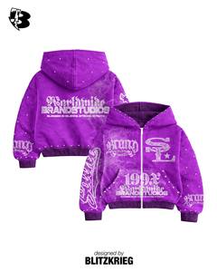 Black Zip Hoodie | Oversized Studded <b>Gothic</b> Graphic Hoodie | Blessed In Silence Streetwear <b>Jacket</b> OEM Private Label Manufacturer - Product Image 6