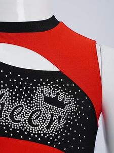 Ensemble deux pièces de cheerleading pour filles, noir et rose, avec strass, haut court et jupe plissée, tenue de danse et uniforme d'entraînement en Spandex et Nylon - Product Image 6