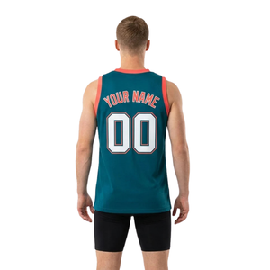 Ensemble de basket-ball pour hommes : Maillot sans manches à col en V et short uni ajusté avec bordure contrastante, nom du joueur et numéros d'équipe - Product Image 2