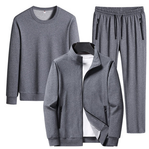 Conjunto Deportivo Azul Marino para Hombre con Chaqueta con Cremallera, Sudadera de Cuello Redondo y Pantalones Deportivos, Estilo Casual de Otoño, Color Sólido - Product Image 4