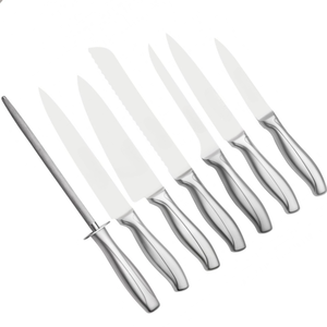 Juego de Cuchillos de Cocina Premium de 7 Piezas con Bloque de Almacenamiento Negro, Hojas de Acero Inoxidable, Mangos Ergonómicos Plateados y Afilador - Product Image 4
