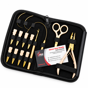 Nude Peach Tan Gold Custom Logo Sew-in Micro-Beads Hair Extension <b>Pliers</b> <b>Set</b> Surgical Grade Stainless Steel Hair Extensions Tool - Product Image 1