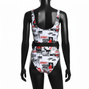 Ensemble de maillots de bain en polyester et élasthanne, tissu extensible doux, blanc, noir, rouge, style streetwear, logo personnalisé par sublimation, pour femmes. - Product Image 6