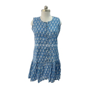 ชุดเดรสผ้าฝ้ายพิมพ์ลายเปิดไหล่สำหรับผู้หญิงชุดเดรสงานปาร์ตี้คอวีกระดุมทำมือสไตล์ฮิปปี้โบโฮสำหรับฤดูร้อน - Product Image 1