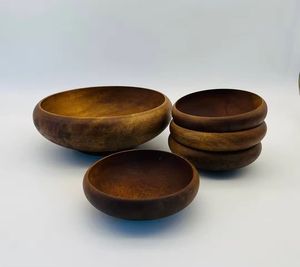 Ensemble de bols en bois d'acacia faits à la main, bols de service en bois naturel, bols à salade, à fruits, à collations, vaisselle de cuisine, écologiques, durables - Product Image 1