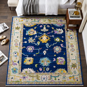 Blue Floral Handmade/Machine Made Area Rug Modern Persian Style Carpet Latex Soft Floor <b>Mat</b> for Home Bedroom Living Room Hotel - Product Image 3