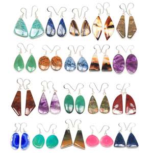 Pendientes Largos de Plata Hechos a Mano al por Mayor para Mujer, con Cristales de Bisel Surtidos y Piedras Preciosas, Bañados en Plata, de Moda - Product Image 5