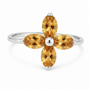 Trendy <b>Citrine</b> Flower Cut Prong-Set Sterling Silver Rhodium Plated <b>Ring</b> for Women's Wedding-Rhaya Jewels - Product Image 3