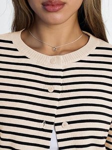 Cárdigan de Punto a Rayas Beige para Mujer, Manga Larga, Cuello Redondo, Suéter Informal de Otoño - Product Image 2