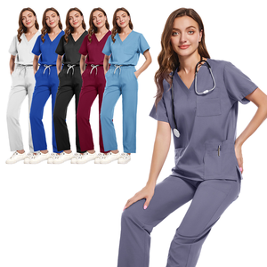 Unisex Scrubs Uniforms Sets Washable Breathable Stretch Spandex Anti Wrinkle V Neck Seamless Fusing <b>for</b> Hospital - Product Image 2