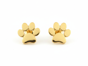 Cute 14K Solid Gold Paw Print Stud Earrings Unisex Everyday Wear Animal Shape Jewelry - Product Image 1