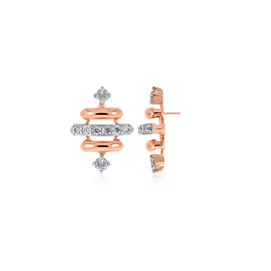 Boucles d'oreilles clous modernes en or rose 18 carats avec barre horizontale et diamants de laboratoire pour filles et femmes, bijoux fins en gros - Product Image 3