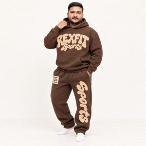Zware fleece trainingspak voor heren met applicatie logo, pullover hoodie, relaxte joggingbroek, aangepast label OEM - Product Image 2