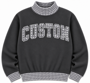 Sweat-shirt personnalisé pour femme à col à carreaux, poignets et ourlet à carreaux blancs, vêtements de boutique OEM ODM - Product Image 4