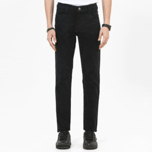 Men's <b>Black</b> Straight Fit Polyester Pants Mid Waist Button Fly Flat Front Casual Lightweight Woven Cotton Summer Style - Product Image 1